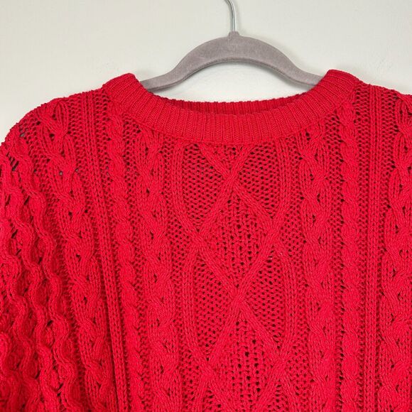 Vtg Lord Jeff Fisherman Sweater Men Large Red Cable Knit Made USA Preppy Grandpa - Picture 4 of 11